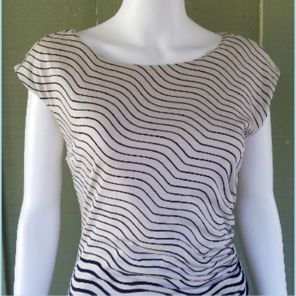 Ann Taylor LOFT Navy Ivory Jersey Pull-on Dress S - Picture 3 of 5